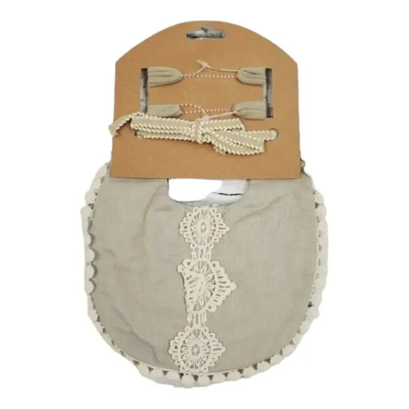 Boho Vintage Inspired Reversable Baby Bib with Matching Headbands Baby Girl Gift - Picture 2 of 10